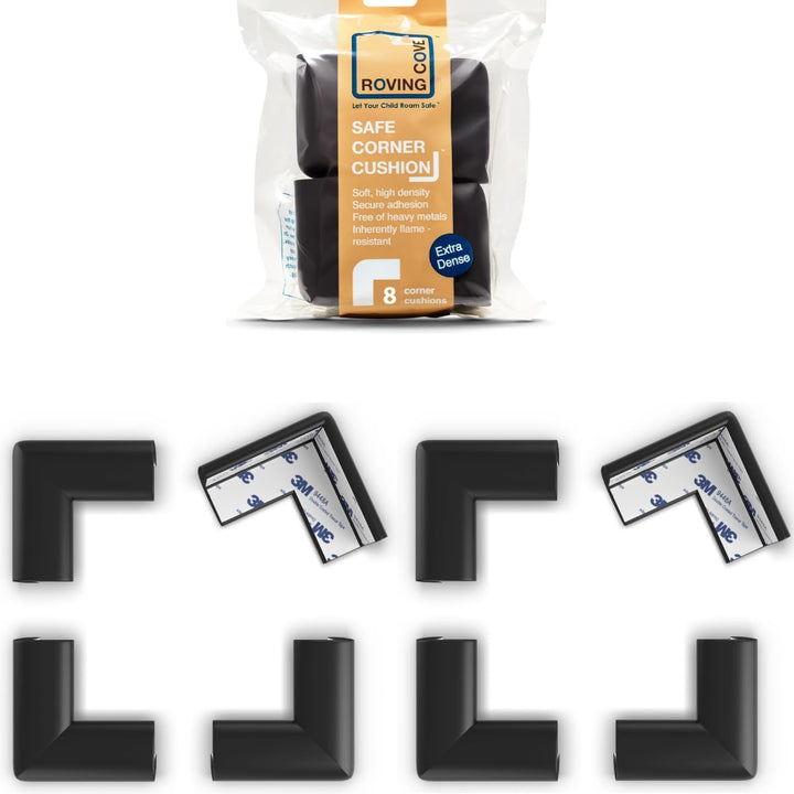 Heftyfit Corner Protector for Baby (4 Large Corners), Heavy-Duty Soft Rubber Foam Furniture Corner Bumper Guards, 3M Adhesive Pre-Taped, Onyx Black
