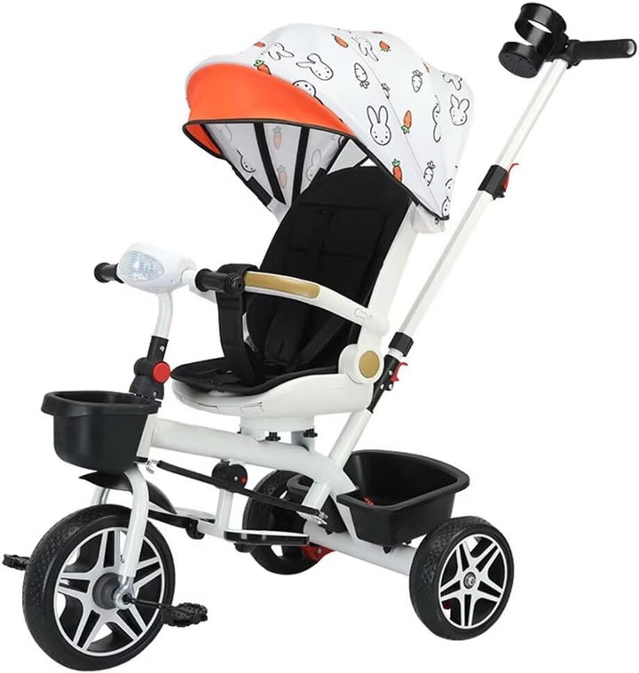 Reversible Seat Toddler Stroller Buggies,Children Stroller Pram with Canopy and Music Headlight,High Back Seat with Guardrail and Belt,Toddlertricycle with Parent Handle,Double Brakes (Black with Can