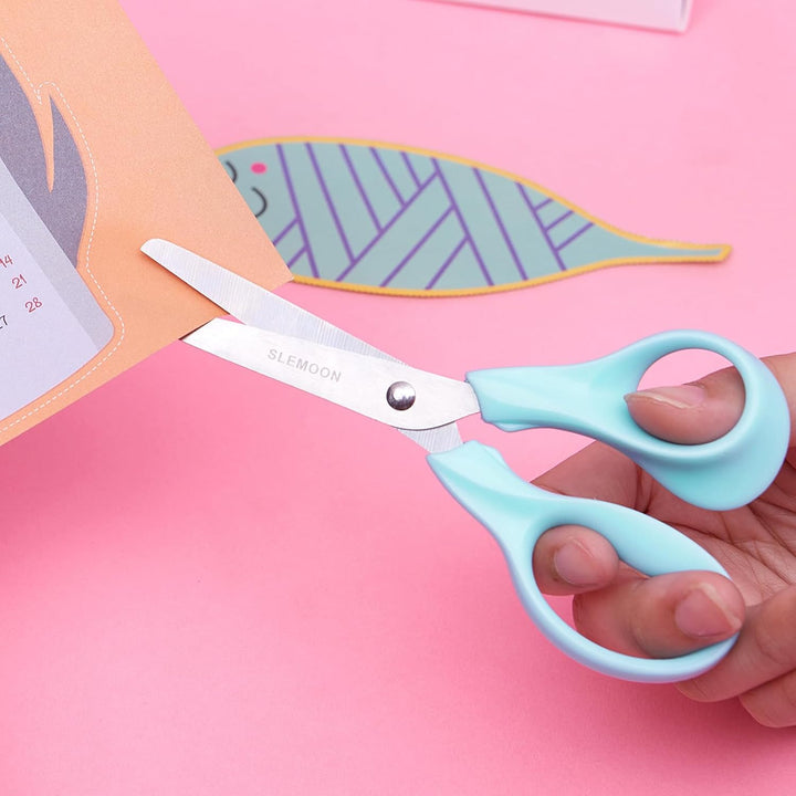 5" Small School Student Blunt Kids Craft Scissors, Sharp Stainless Steel Blades Safety Comfort Grip for Toddler Preschool Children Cutting Paper, 3 Pack,Blue