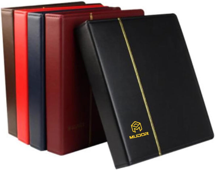 Empty Premium PU Classic Binder, 4 Ring Binder Albums Stockbook for Stamps, Documents, Coins, Bank Notes(Blue)