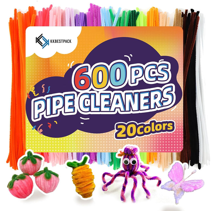 Pipe Cleaners, 300Pcs 20 Colors, Craft Supplies, Pipe Cleaner Chenille Stems, Craft Pipe Cleaners, RED BLUE GREEN BLACK ORANGE YELLOW PINK