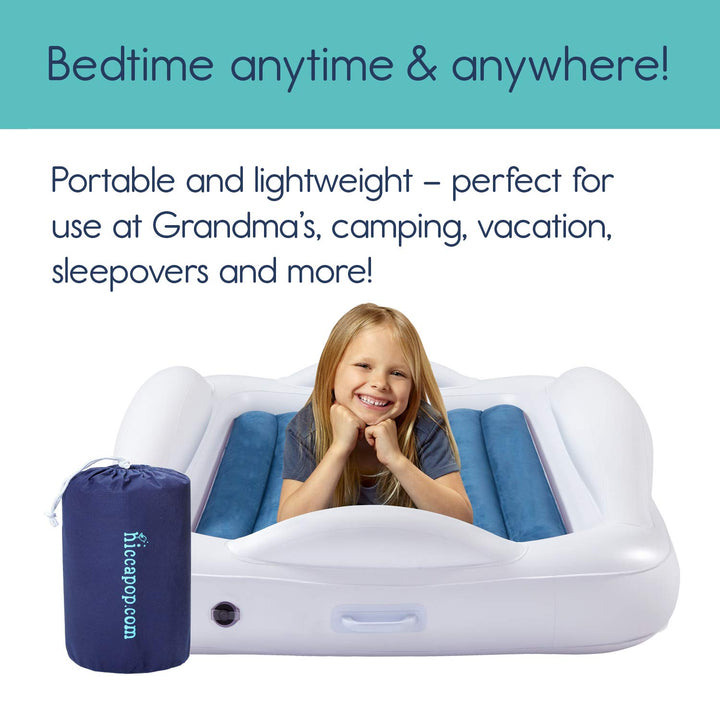 Inflatable Toddler Travel Bed with Safety Bumpers [4-Sided] | Portable Toddler Bed for Kids | Toddler Air Mattress | Kids Air Mattress - Navy Blue