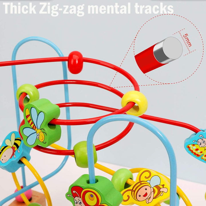 Bead Maze Toy for 1 2 3 Year Old Kids, Wooden Colorful Roller Coaster Circle Toys, Early Educational Toys for Toddlers, First Birthday Gifts for Boys Girls