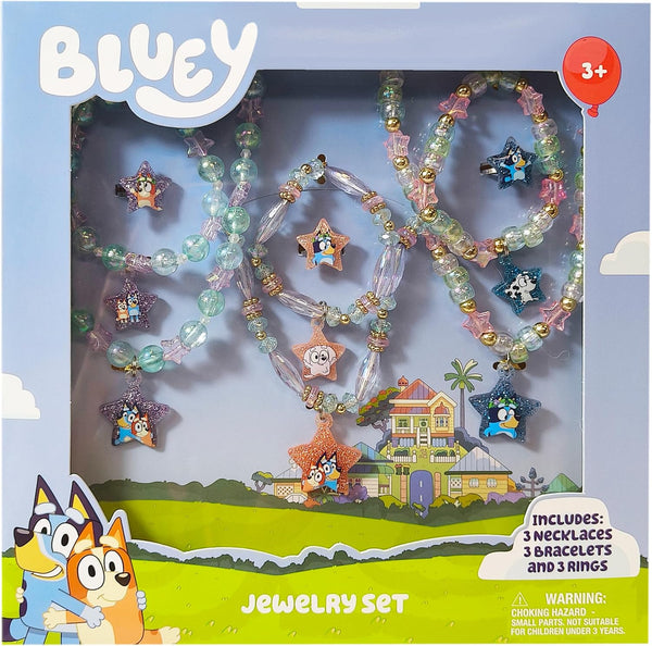 Bluey Girl'S Jewelry Set - Dress up Toy Jewelry Box Set with Bead Necklace, Bracelet and Ring - Play Accessories - Ages 3+