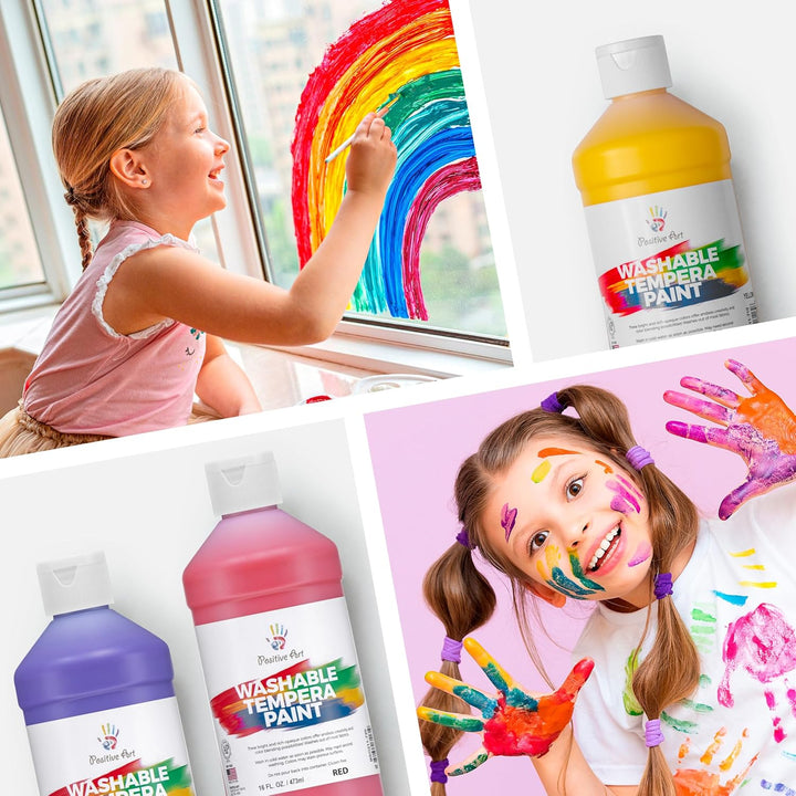 Washable Paint for Kids – (8 Colors, 16 Oz Each) Made in USA, Non-Toxic Tempera Paint Set – Bulk Classroom Paints for Students, Finger Painting, School Use – 8 Pack