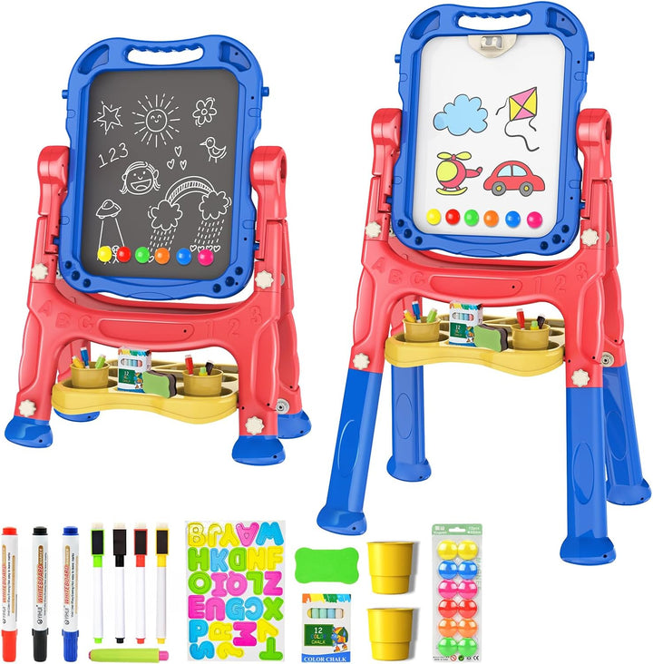 Easel for Kids, Adjustable Standing Art Easel for Toddler, Double Side White Chalk Board with Painting Accessories, Birthday Christmas Gift for Little Girls and Boy Age 3 4 5, Pink