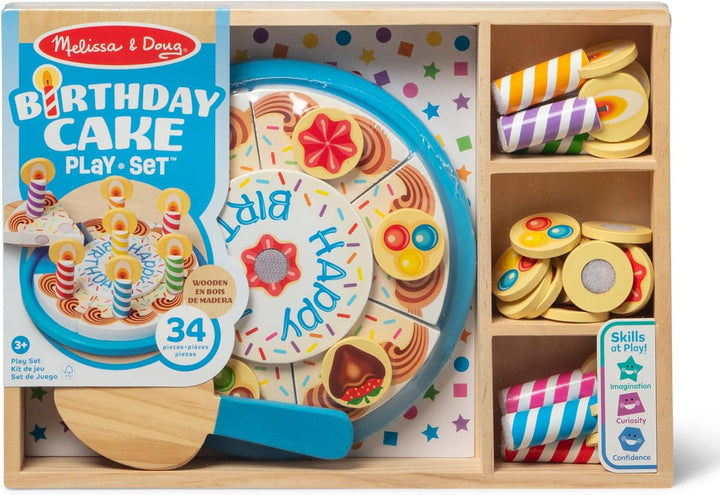 Birthday Party Cake - Wooden Play Food with Mix-N-Match Toppings and 7 Candles