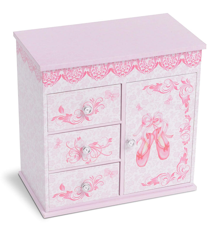 - Ballerina Jewelry Box for Girls with 3 Pullout Drawers - Ballerina Music Box with Swan Lake Tune - Ballet Slipper Design - Jewelry Storage Organizer for Necklaces and Bracelets