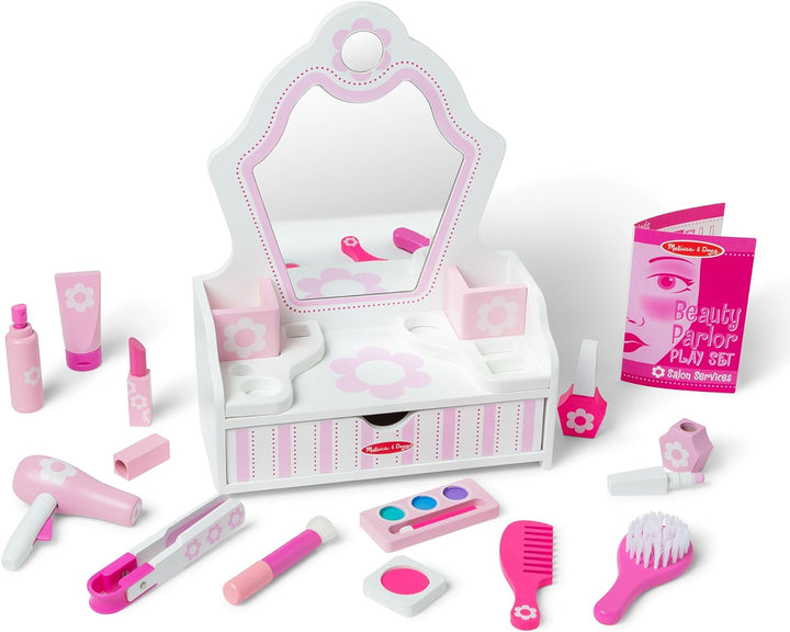 Wooden Beauty Salon Play Set with Vanity and Accessories (18 Pcs) - FSC Certified