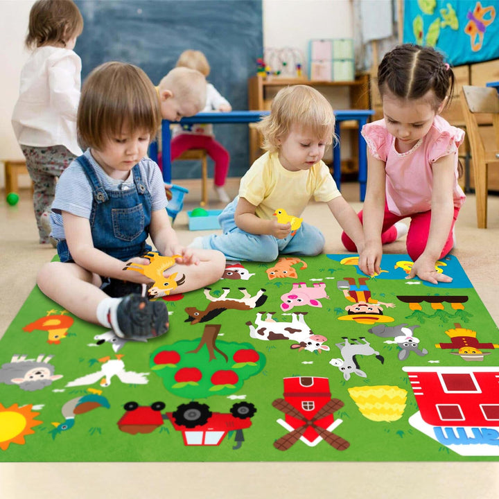 Farm Animals Felt Story Board Set 3.5Ft 38Pcs Preschool Farmhouse Themed Storytelling Flannel Barnyard Domestic Livestock Early Learning Interactive Play Kit Wall Hanging Gift for Kids