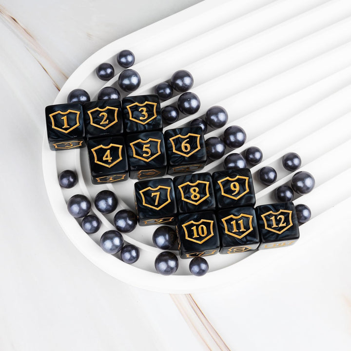 48 Pcs Abilities Keywords Counter Dice Black Shield MTG Dice Counters Bulk Buff Tokens D6 Dice Set for Magic the Gathering, MTG, TCG, Card Games Accessories