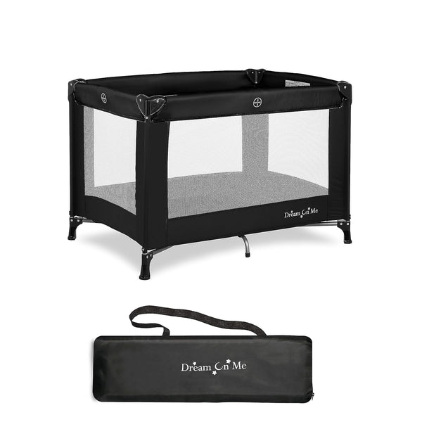 Nest Portable Playard in Black with Carrybag an Shoulder Strap, Lightweight, Packable and Easy Setup Baby Playard, Breathable Mesh Sides and Soft Fabric - Comes with a Removable Padded Mat