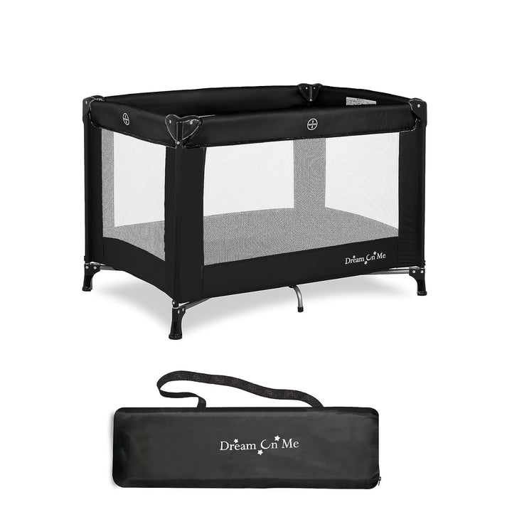 Nest Portable Playard in Black with Carrybag an Shoulder Strap, Lightweight, Packable and Easy Setup Baby Playard, Breathable Mesh Sides and Soft Fabric - Comes with a Removable Padded Mat