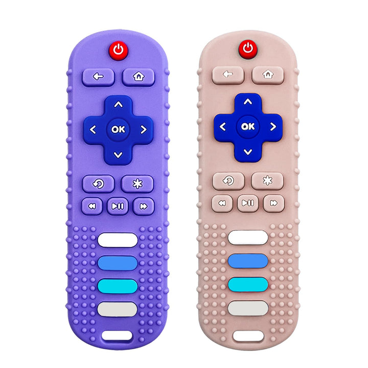 Baby Teething Toys, Food Grade Silicone Teether for Babies 3 6 12 18 Months, TV Remote Shape Toddlers Chew Toys, Freezer BPA Free (Pink RC)