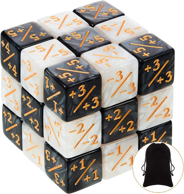 24 Pieces MTG Counters Dice +1/+1 Buff Tokens Black plus 1 Counter Magic Dice Set for MTG D6 TCG Cards Gaming Accessories