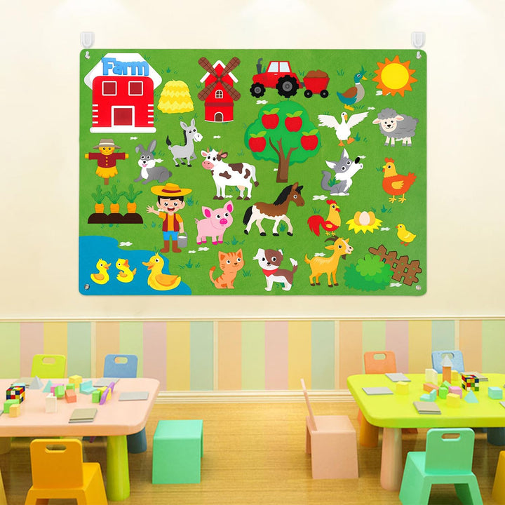 Farm Animals Felt Story Board Set 3.5Ft 38Pcs Preschool Farmhouse Themed Storytelling Flannel Barnyard Domestic Livestock Early Learning Interactive Play Kit Wall Hanging Gift for Kids