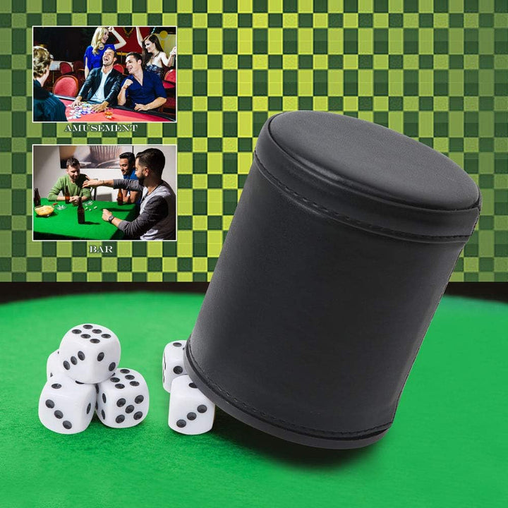 Felt Lined Professional Dice Cup - with 6 Dices Quiet for Yahtzee Game