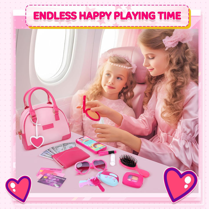 Little Girls Purse, Kids Toy Purse with Pretend Makeup, Play Purse for Little Girls, Pretend Play Toddler Purse, Birthday Christmas Princess Gifts Toys for Girls 3 4 5 6 7 8 Year Old