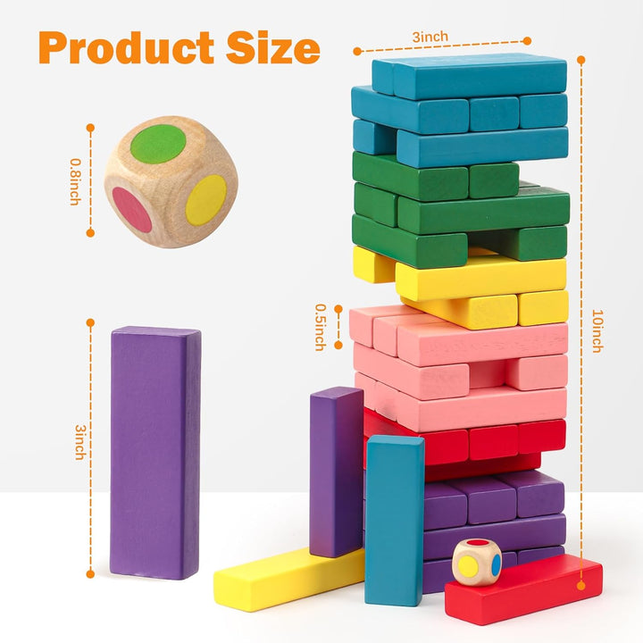 Wooden Stacking Board Games Building Blocks for Kids Boys Girls- 48 Pieces