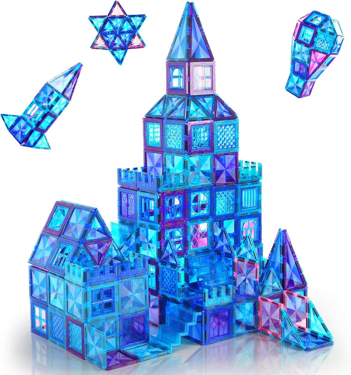 Magnetic Tiles,102Pcs Magnetic Building Blocks 3D Clear Construction Playboards, Inspiration, Creativity beyond Imagination, Educational Magnet Toy Set for Kids with 2 Cars