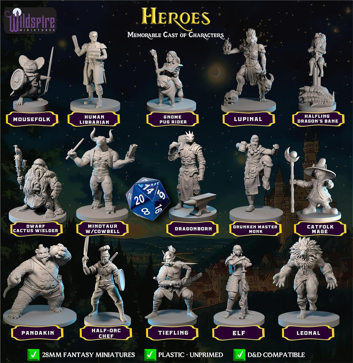 Hero, Player-Character, NPC DND Miniatures, 28Mm32Mm Unpainted D&D Minis Dungeons & Dragons Figures D D Bulk Pathfinder Fantasy Tabletop Fantasy Minis Set