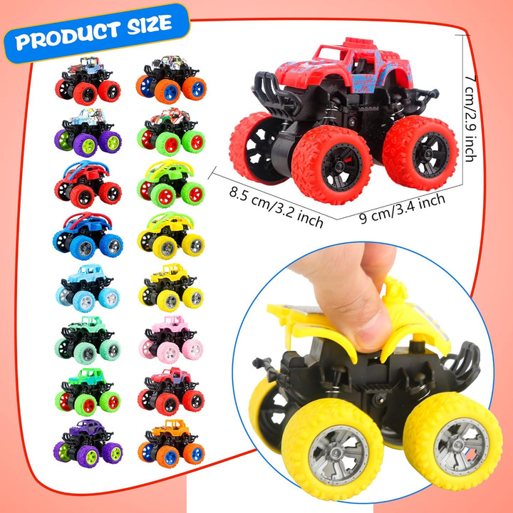 16 Pcs Mini Truck Toys for Boys Small Friction Powered Vehicles Toys for Kids Christmas Birthday Party Favors Family Games Class Rewards