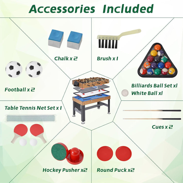 54" 4-In-1 Multi Game Table, Combination Game Table Set, Combo Games Table for Home, Game Room W/Soccer, Billiards Tabletop, Table Tennis, Hockey Tabletop