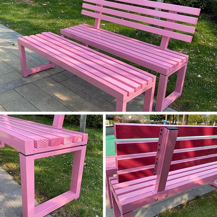 1M/1.2M Pink Backrest Park Chair,Outdoor Benches,Mall Resting Wooden Benches,Patio Benches(100Cm)