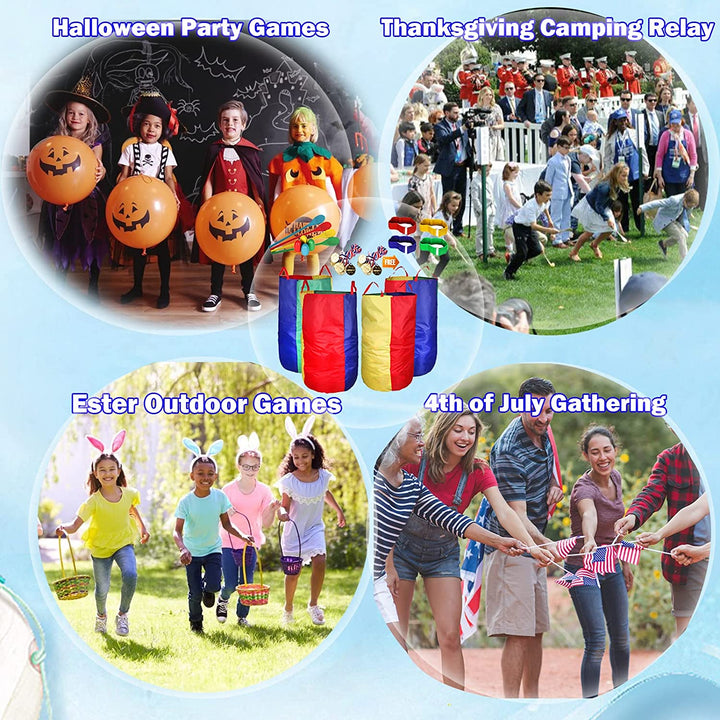 Outdoor Games, Potato Sack Race Bags for Kids Adults, Egg Spoon Relay Race, 3 Legged Race Bands, Birthday Party, Field Day Family Reunion Carnival outside Yard Lawn Easter Fall Festival Games