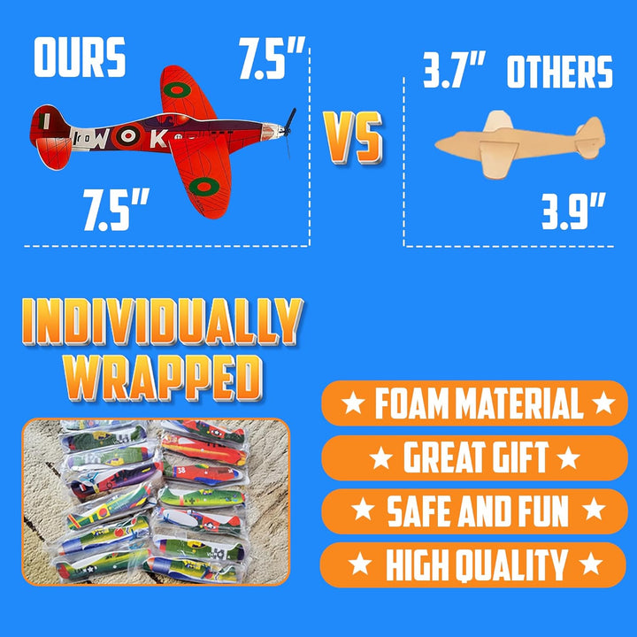 Glider Planes Bulk (36-Pack) 8-Inch Bomber Airplane Gliders for Kids, Foam Paper Airplane Construction Kits for Kids Party Favors, Birthdays, Goodie Bag Stuffers and Outdoor Flying Toy
