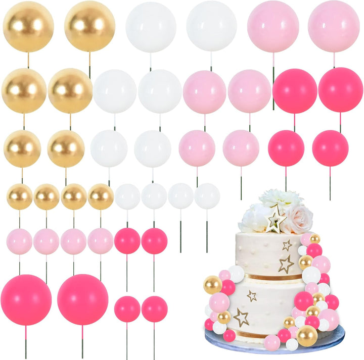 40 Pcs Mini Balls Cake Toppers - Foam Balls DIY Cake Topper Inserts for Birthday Wedding Baby Shower Anniversary Cake Decorations (Red Blue Yellow Green)