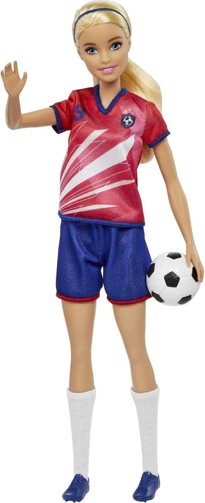 Careers Fashion Doll & Accessory, Soccer Player with Blonde Ponytail, #9 Uniform, Tall Socks, Cleats & Ball