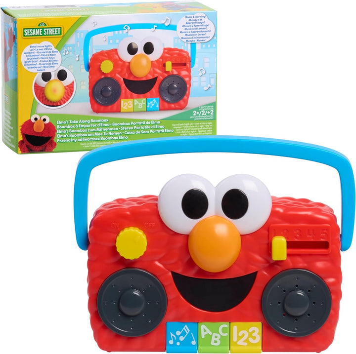 Sesame Street Elmo Take along Boombox with Lights & Sounds, 5.5-Inch Interactive Toy, Learning and Education, Kids Toys for Ages 2 Up