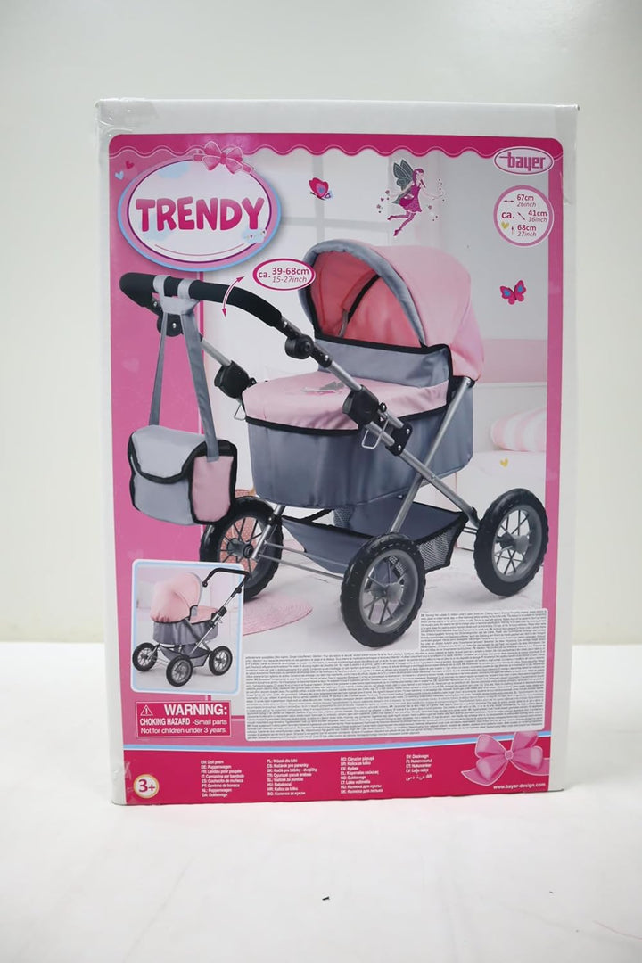 Design Baby Doll Trendy Pram in Grey/Pink, 67 X 41 X 68 Centimeters, 1300800