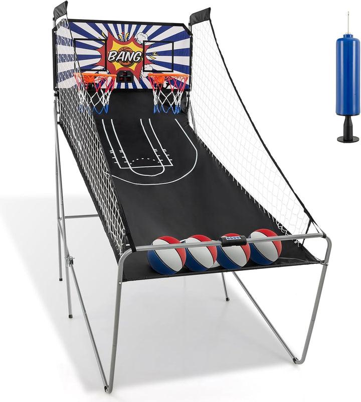 Foldable Basketball Arcade Game, 8 Game Options, Electronic Double Shot 2 Player W/ 4 Balls and LED Scoring System, Indoor Basketball Game for Kids, Adults