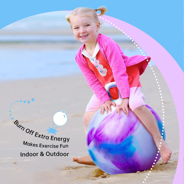 Hopper Ball, Hopping Toys for Kids, 18Inch Bouncy Ball with Handle for Boys Girls Aged 3-8, Inflatable Clouds Bounce Hopper Toy with Pump