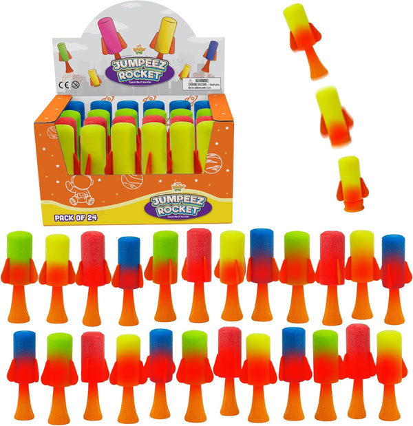 Jumping Rockets Light up Poppers - Spring Launcher LED Toys for Kids - Party Favors, School Prize, Goodie Bag Fillers, Birthday Suprises - Games for Boys and Girls, Pack of 24