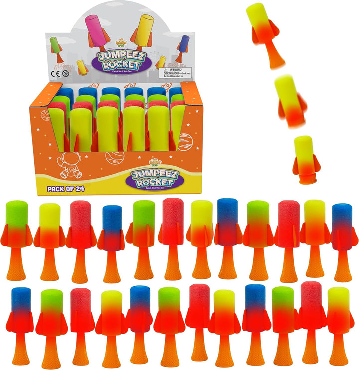 Jumping Rockets Light up Poppers - Spring Launcher LED Toys for Kids - Party Favors, School Prize, Goodie Bag Fillers, Birthday Suprises - Games for Boys and Girls, Pack of 24