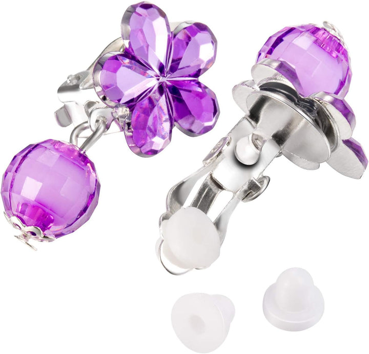 7 Pairs Girls Clip on Earrings Crystal Clip on Earrings Girls Princess Play Jewelry and 7 Pairs Pads with Box