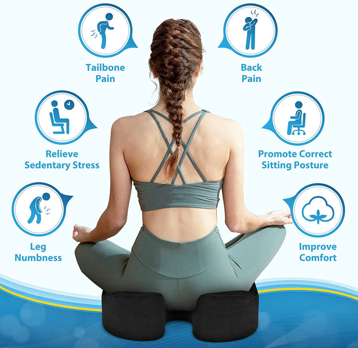 Seat Cushion,Thick Memory Foam Cushions for Office Chair, Car Seat, Airplane, Relieving Pressure Tailbone Sciatica Back Pain for Long Sitting Office Workers, Car Drivers 4.7In Thick Black
