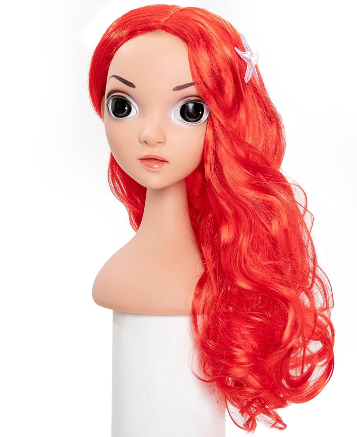Mermaid Wig for Girls Costume Accessories Halloween Princess Cosplay Long Curly Red, M