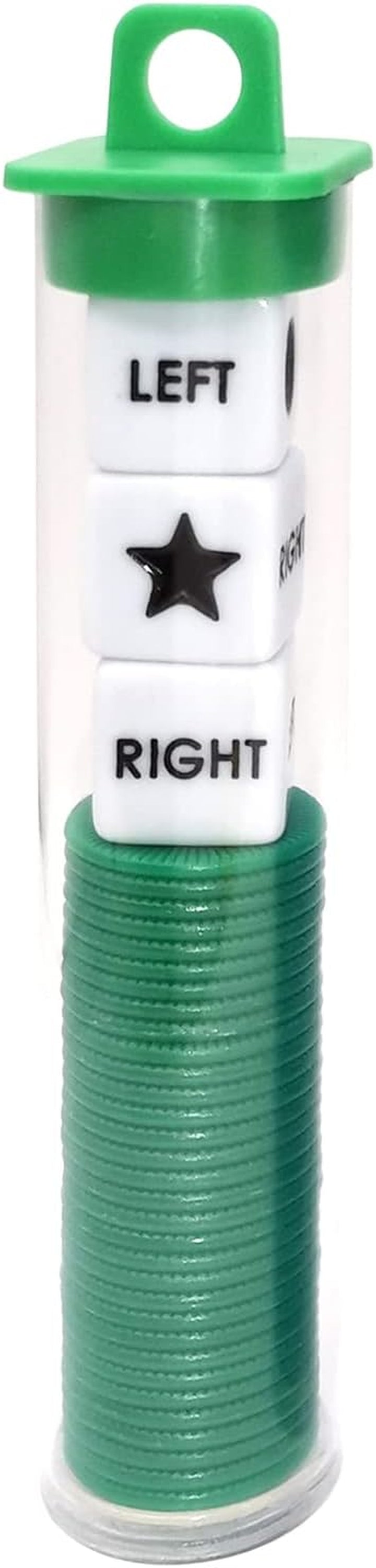 Left Right Center Dice Game Prime Set Bundle with 3 Dices + 36 Chips. round Tube Storage Is Very Convenient for Travel. Easy to Store, Carry Around. (Blue)