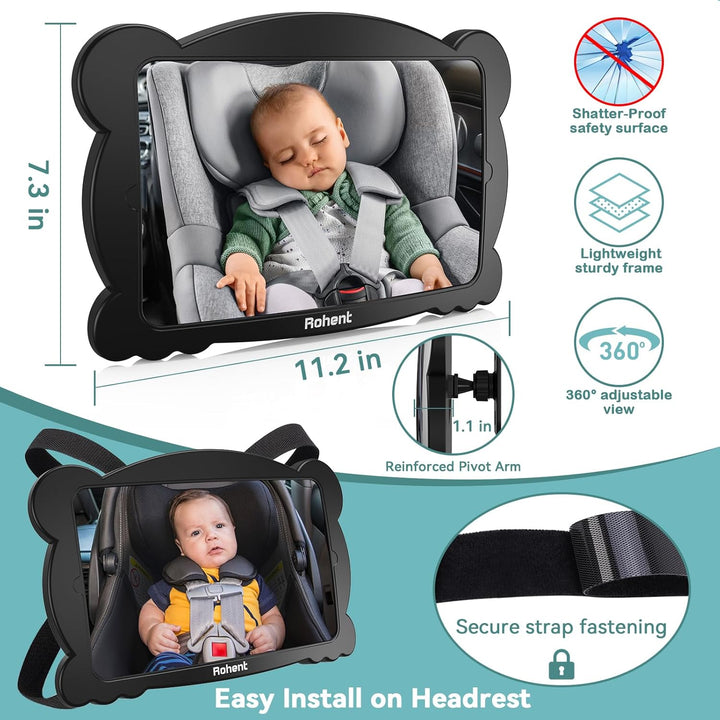 Baby Car Mirror for Rear-Facing Car Seat - Shatterproof, 360° Adjustable, Wide Angle, Clear View, Easy Installation, Safe Acrylic - Ideal for New Parents & Baby Safety