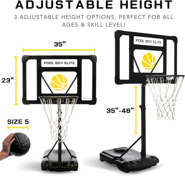 Pool Basketball Hoop - Set Includes 3X Composite Leather Basketballs, Air Pump, & Tools - Adjustable Poolside Basketball Hoop - Made for Kids, Teens, & Adults