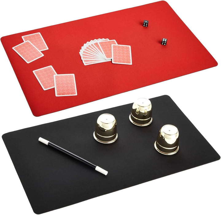 Card Playmat for Trading Card Games - 24 X 14 In, 2-Pack (Black & Red) - Roll-Up Mat with Smooth Surface for MTG & Board Games