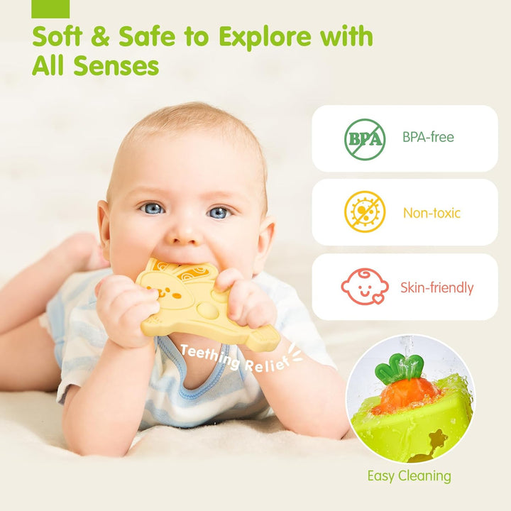 Baby Tissue Box Toy - Silicone Baby Toys 6-12 Months Montessori Toys for 6 Month Old, 6-In-1 Soft Busy Activity Cube with Scarves, Crinkle, Textures, Mirror, Sensory Popper, 12-18 Months Toy