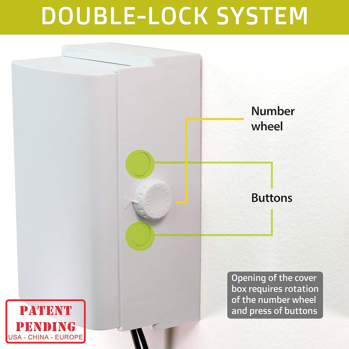 Baby Safety Outlet Cover BOX [Patent Pending] Double Lock for Much Better Toddler Proofing, Easier Operation, Simple 3 Step Install with Included Screws. Provides Extra Space inside for Plugs,Adapters