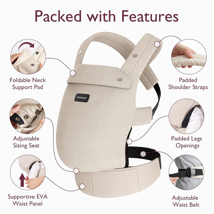 Baby Carrier - Ergonomic, Cozy and Lightweight Carrier for 7-44Lbs, Effortless to Put On, Ideal for Hands-Free Parenting, Enhanced Lumbar Support, Purehug for Infant to Toddler, Khaki
