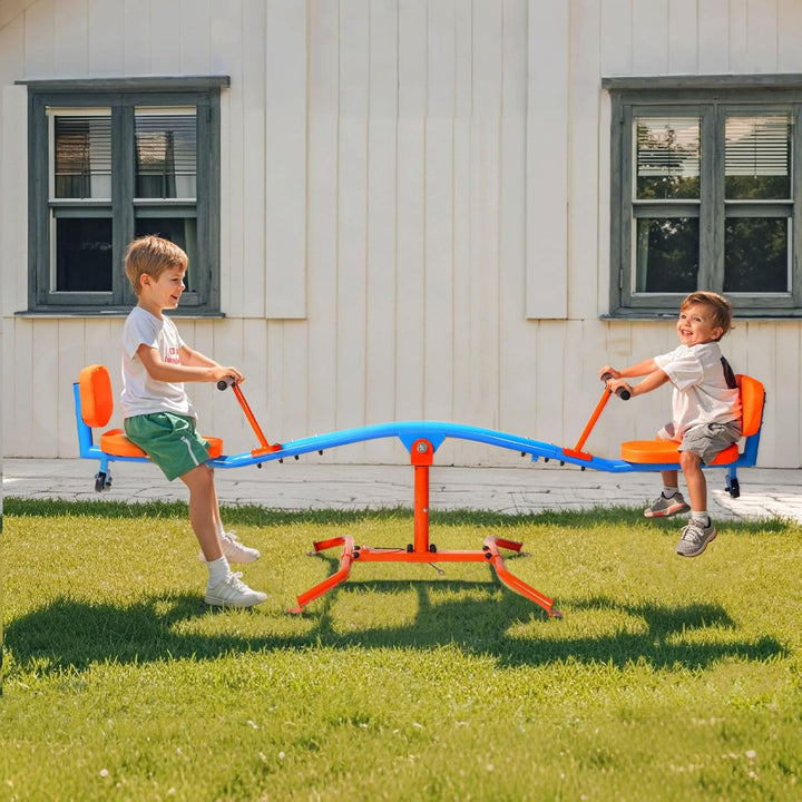 Seesaw Teeter Totter for Kids Outdoor, 300 Lbs Load Capacity, Sit and Spin Teeter Totter with Easy-Grip Handles, Playground Equipment with Swiveling 360 Degrees Rotating for Children Aged 3+