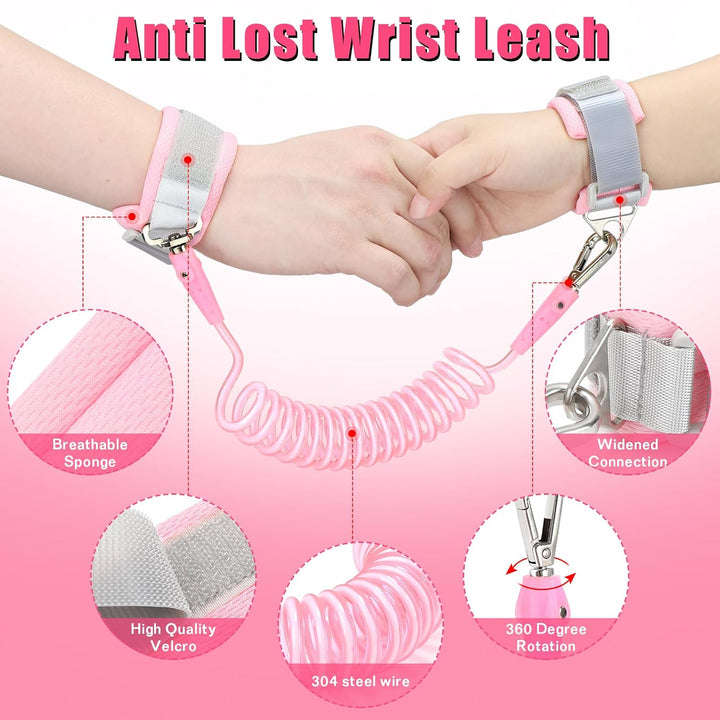 Toddlers Leash + anti Lost Wrist Link Child Kids Safety Harness Kids Walking Wristband Assistant Strap Belt for Girl Pink Christmas Gift